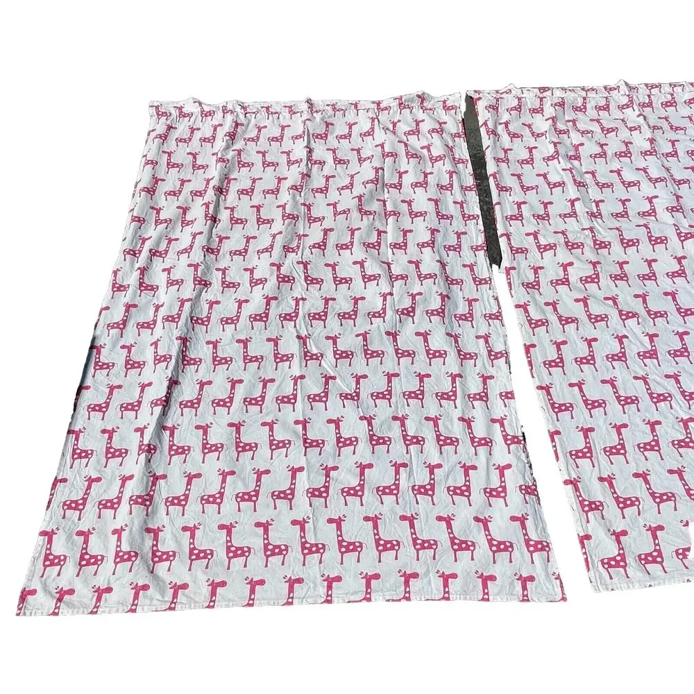 Set of 2 Whimsical Giraffe Curtains 76x50 Pink on White Custom Window Panels